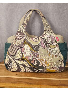Atenti Paisley & Corduroy Tote Bag With Boho Floral Print Multi-Pocket Design An